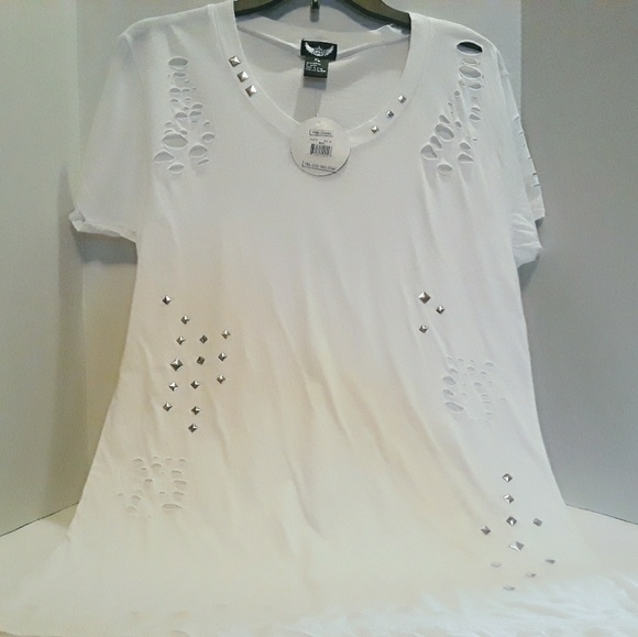 JUNIOR - "J3775" DESTROYED STUDDED T-SHIRT - Picture 1 of 3